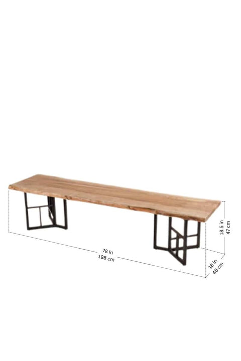 BENCHES Y-Grid Live Edge Acacia Wood And Metal Bench