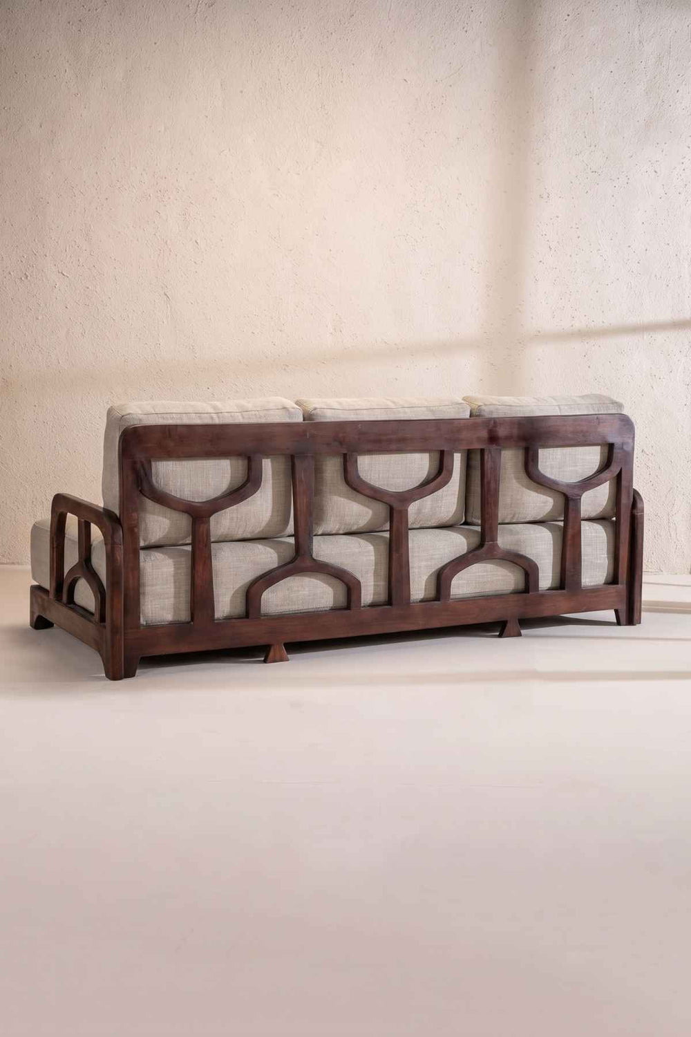 Upholstered Bundle Cabana Lattice Sofa in Raffia Ecru Fabric