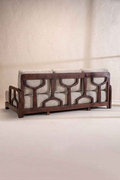 Upholstered Bundle Cabana Lattice Sofa in Raffia Ecru Fabric