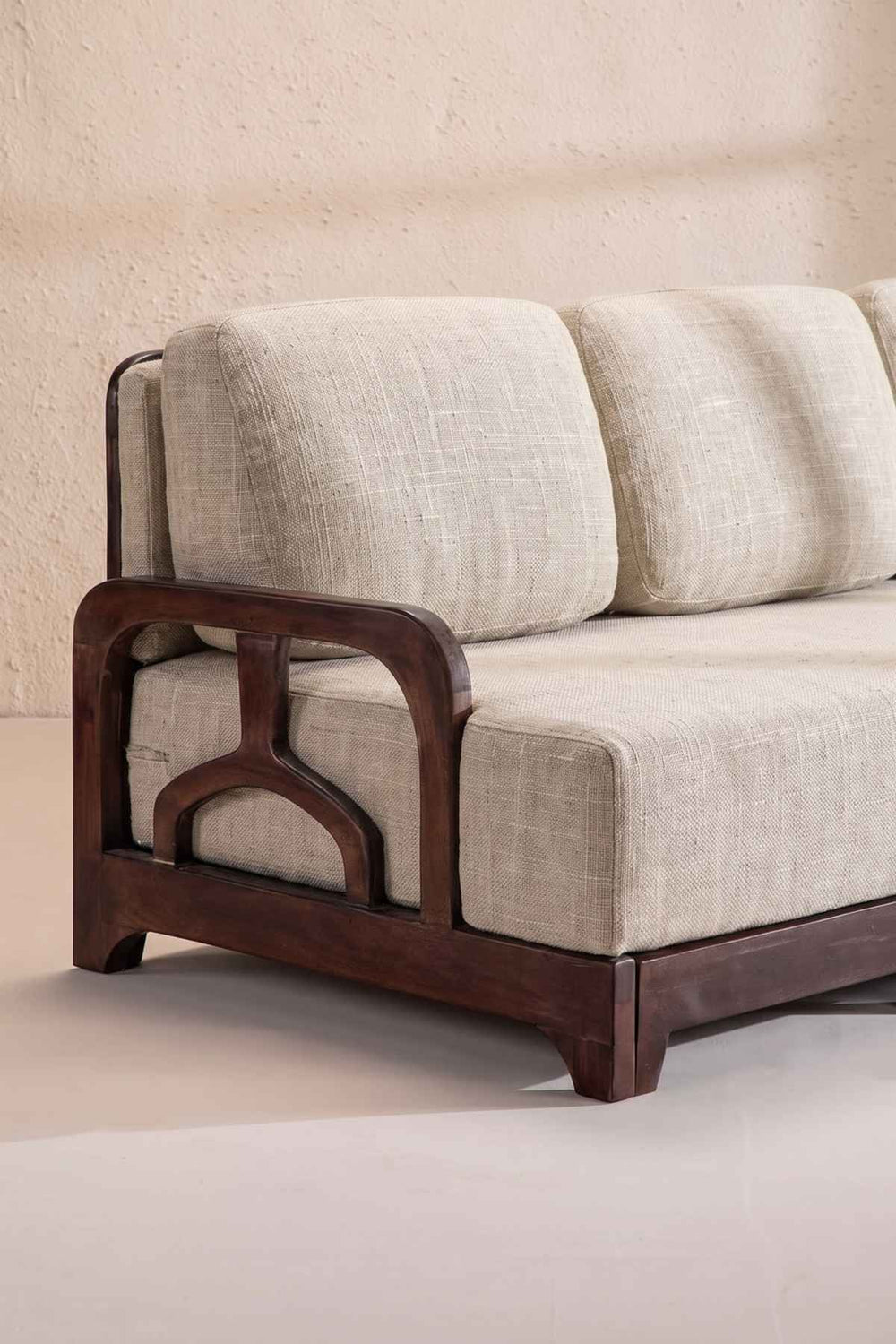 Upholstered Bundle Cabana Lattice Sofa in Raffia Ecru Fabric