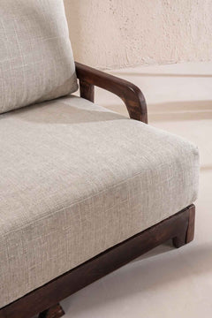 Upholstered Bundle Cabana Lattice Sofa in Raffia Ecru Fabric