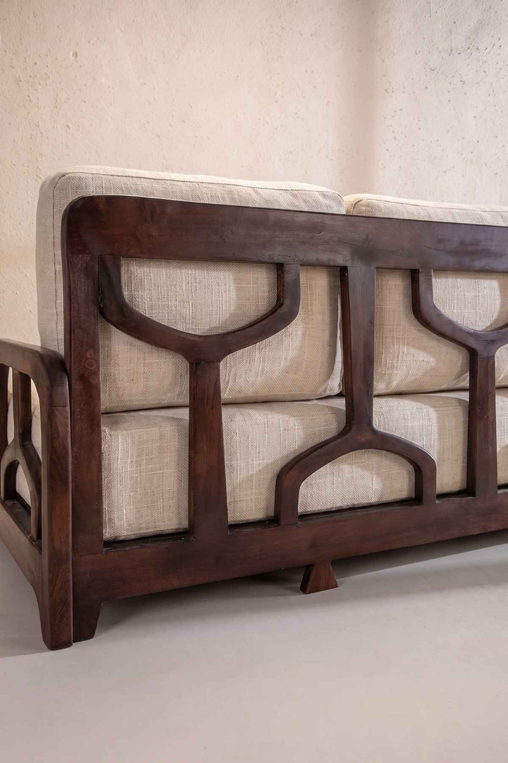 Upholstered Bundle Cabana Lattice Sofa in Raffia Ecru Fabric