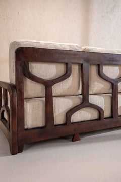 Upholstered Bundle Cabana Lattice Sofa in Raffia Ecru Fabric