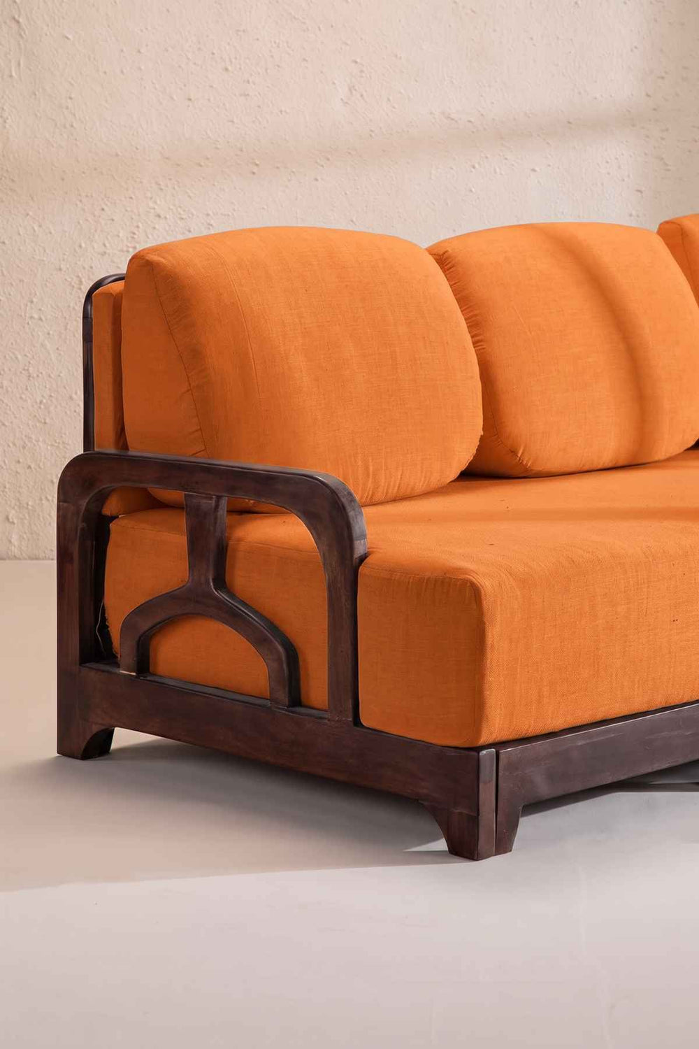 Upholstered Bundle Cabana Lattice Sofa in Raffia Ginger Orange Fabric
