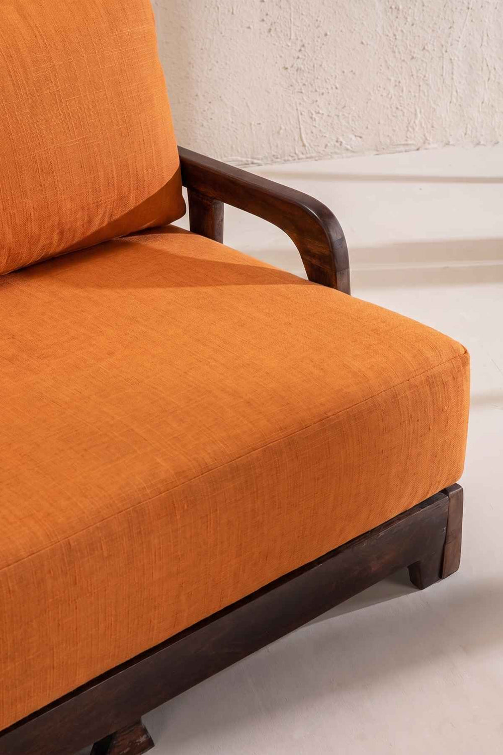 Upholstered Bundle Cabana Lattice Sofa in Raffia Ginger Orange Fabric