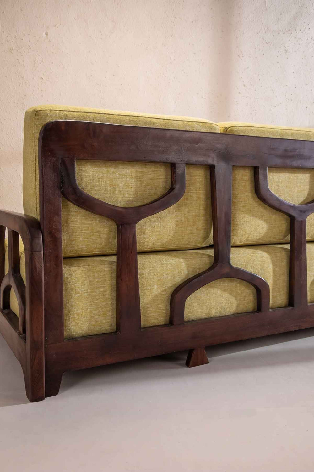 Upholstered Bundle Cabana Lattice Sofa in Solid Twisted Herbal Green Fabric