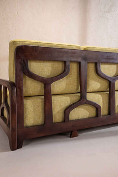 Upholstered Bundle Cabana Lattice Sofa in Solid Twisted Herbal Green Fabric