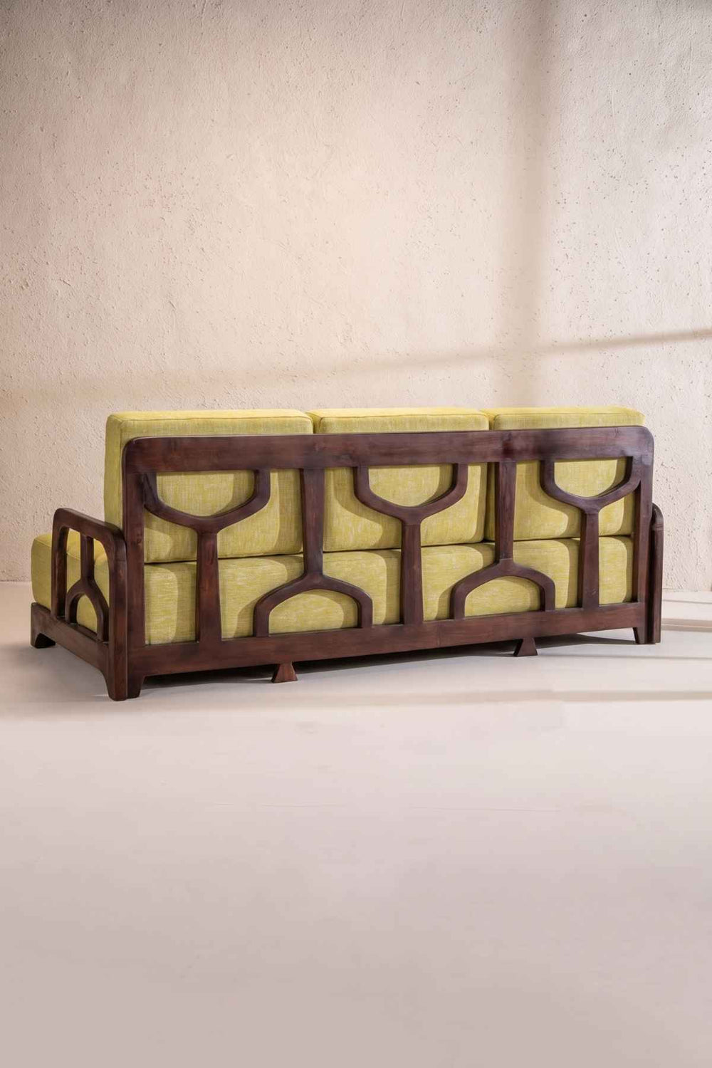 Upholstered Bundle Cabana Lattice Sofa in Solid Twisted Herbal Green Fabric