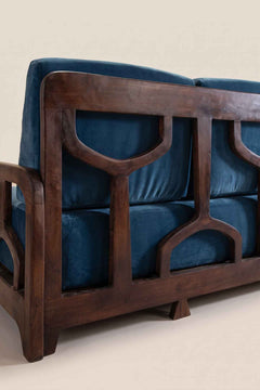 Upholstered Bundle Cabana Lattice Sofa in Indigo Velvet Fabric