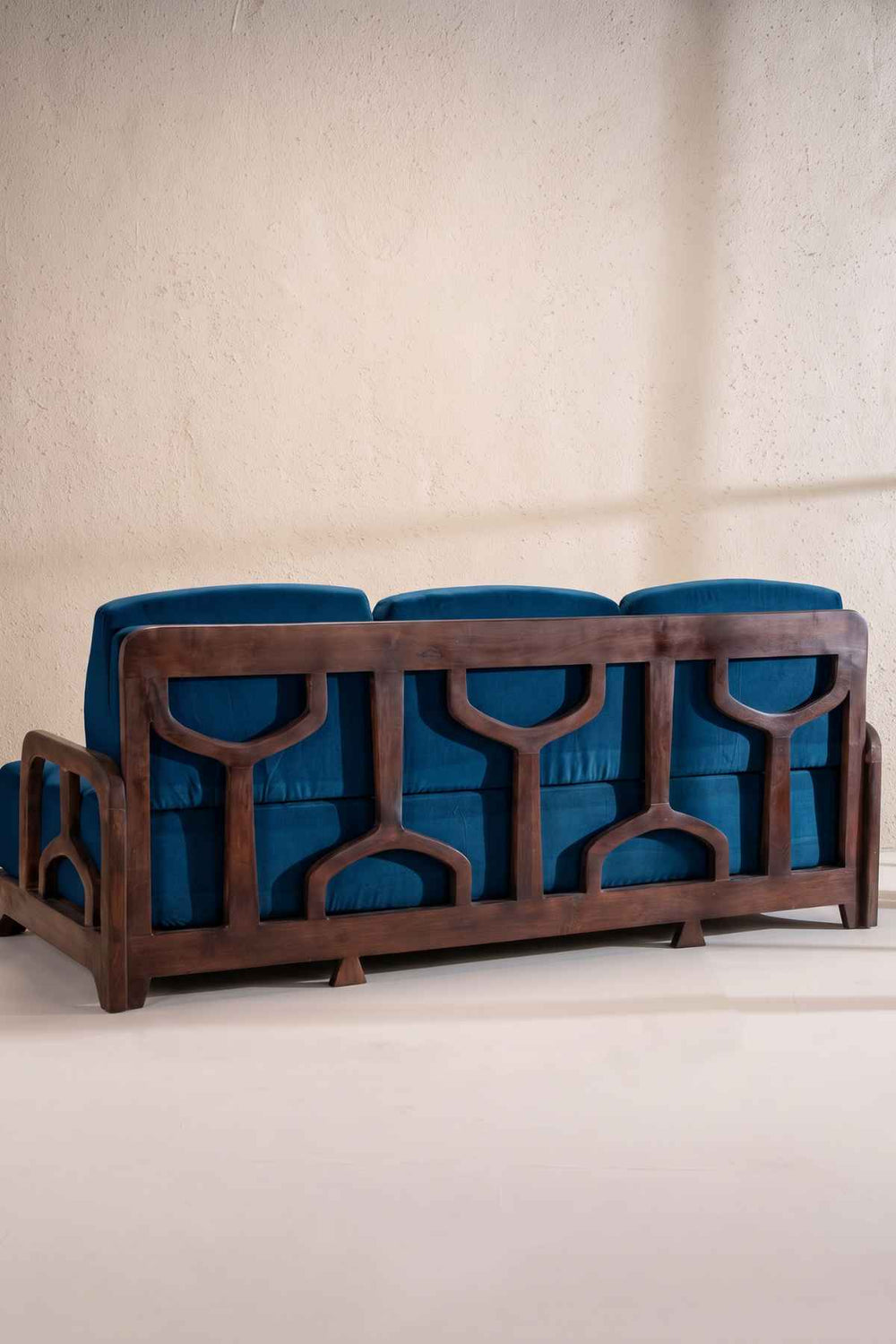 Upholstered Bundle Cabana Lattice Sofa in Indigo Velvet Fabric