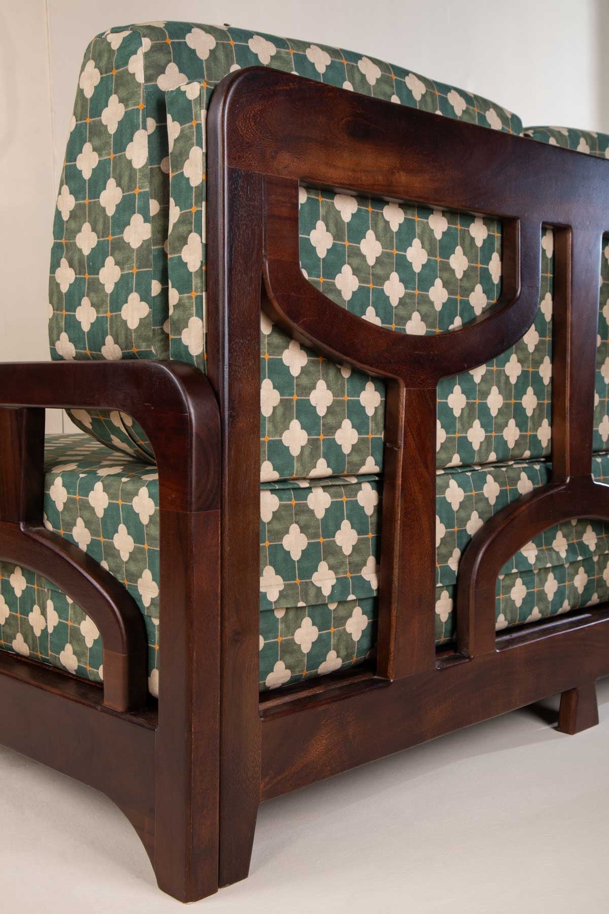 Upholstered Bundle Cabana Lattice Sofa in Roz Tile Fabric