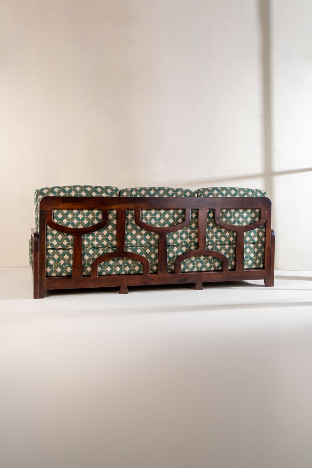 Upholstered Bundle Cabana Lattice Sofa in Roz Tile Fabric