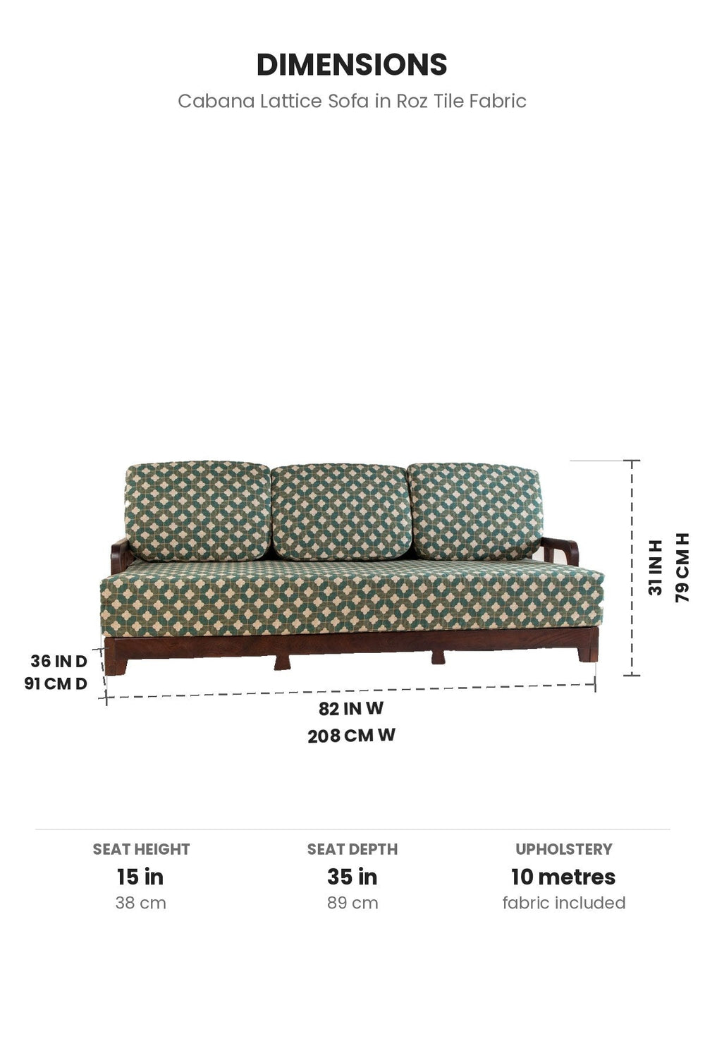 Upholstered Bundle Cabana Lattice Sofa in Roz Tile Fabric