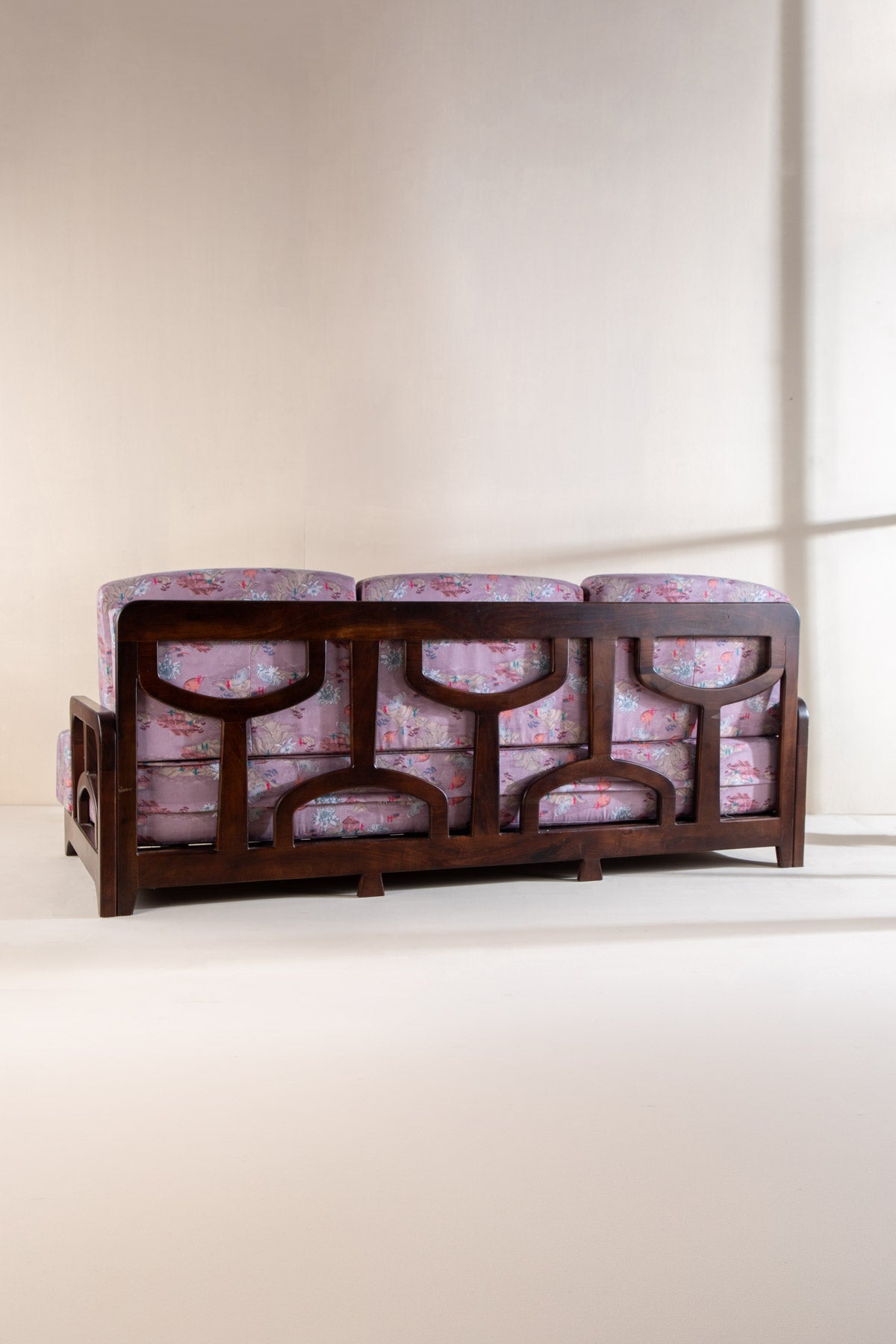 Upholstered Bundle Cabana Lattice Sofa in Riverfront Toile Fabric