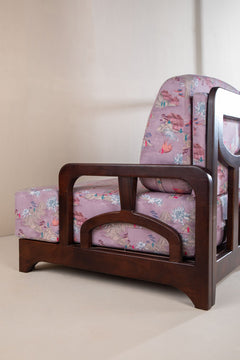 Upholstered Bundle Cabana Lattice Sofa in Riverfront Toile Fabric
