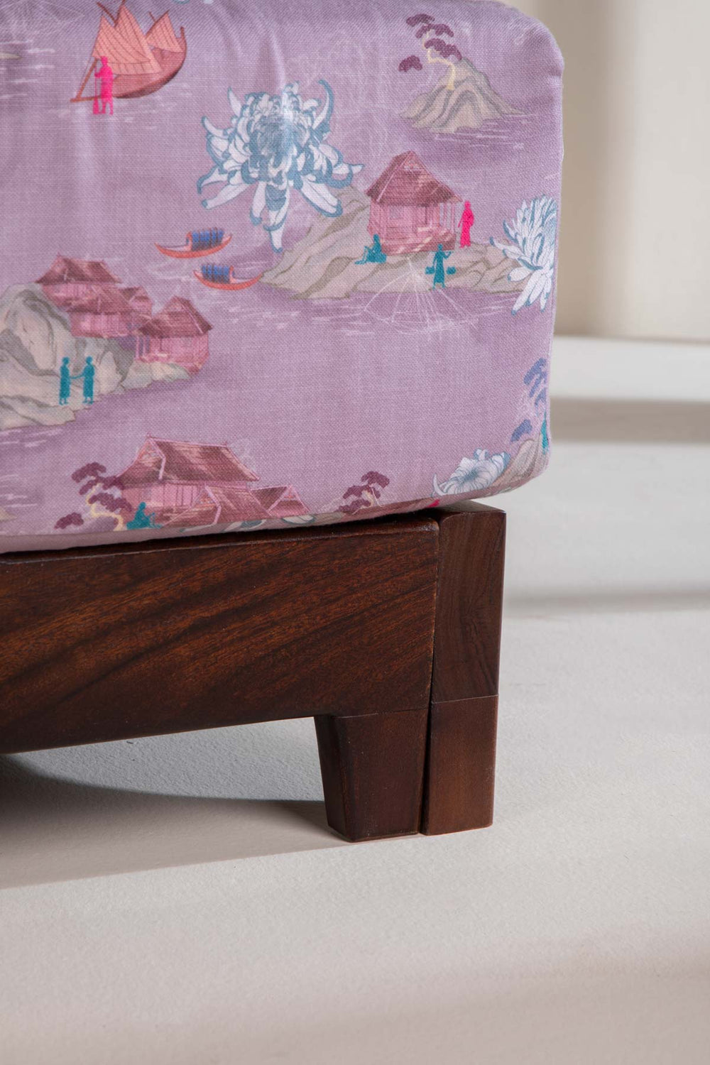 Upholstered Bundle Cabana Lattice Sofa in Riverfront Toile Fabric