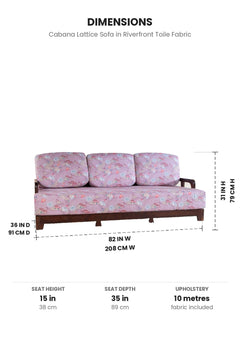 Upholstered Bundle Cabana Lattice Sofa in Riverfront Toile Fabric