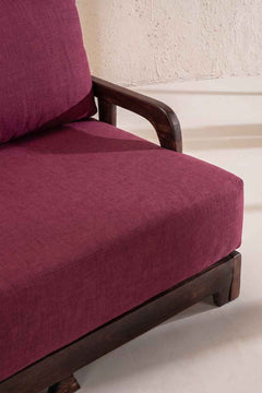 Upholstered Bundle Cabana Lattice Sofa in Raffia Plum Red Fabric