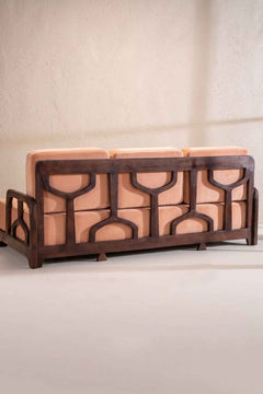 Upholstered Bundle Cabana Lattice Sofa in Peach Velvet Fabric