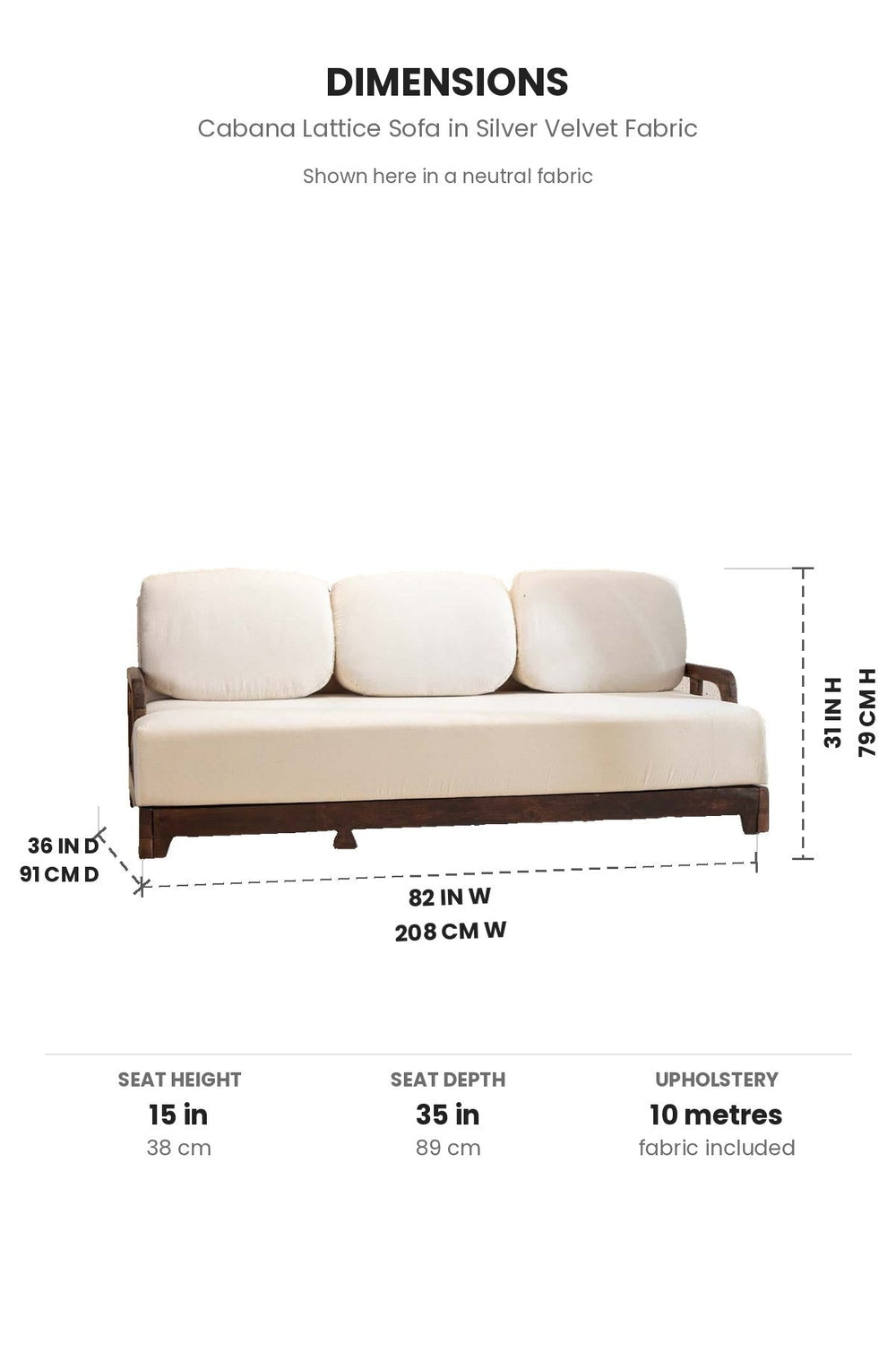 Upholstered Bundle Cabana Lattice Sofa in Silver Velvet Fabric