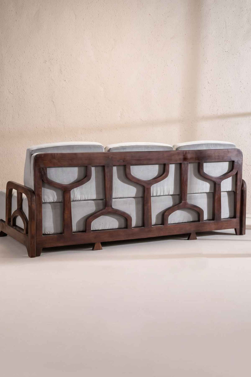 Upholstered Bundle Cabana Lattice Sofa in Silver Velvet Fabric