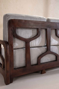 Upholstered Bundle Cabana Lattice Sofa in Silver Velvet Fabric