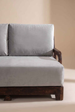 Upholstered Bundle Cabana Lattice Sofa in Silver Velvet Fabric