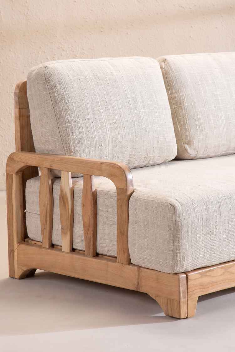 Upholstered Bundle Cabana Linear Sofa in Raffia Ecru Fabric