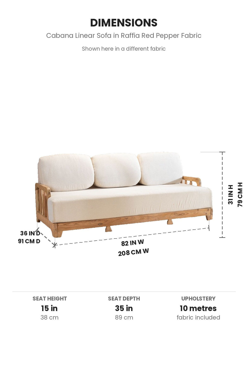 Upholstered Bundle Cabana Linear Sofa in Raffia Red Pepper Fabric