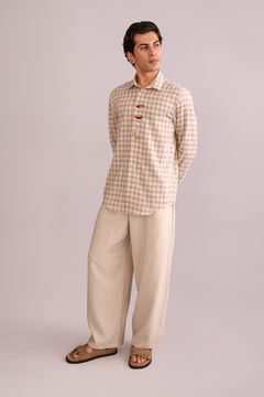 SHIRTS Checks Embroidered Full Sleeve Shirt (Oasis Tan)