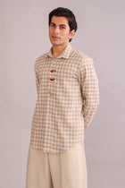 Checks Embroidered Full Sleeve Shirt (Oasis Tan)