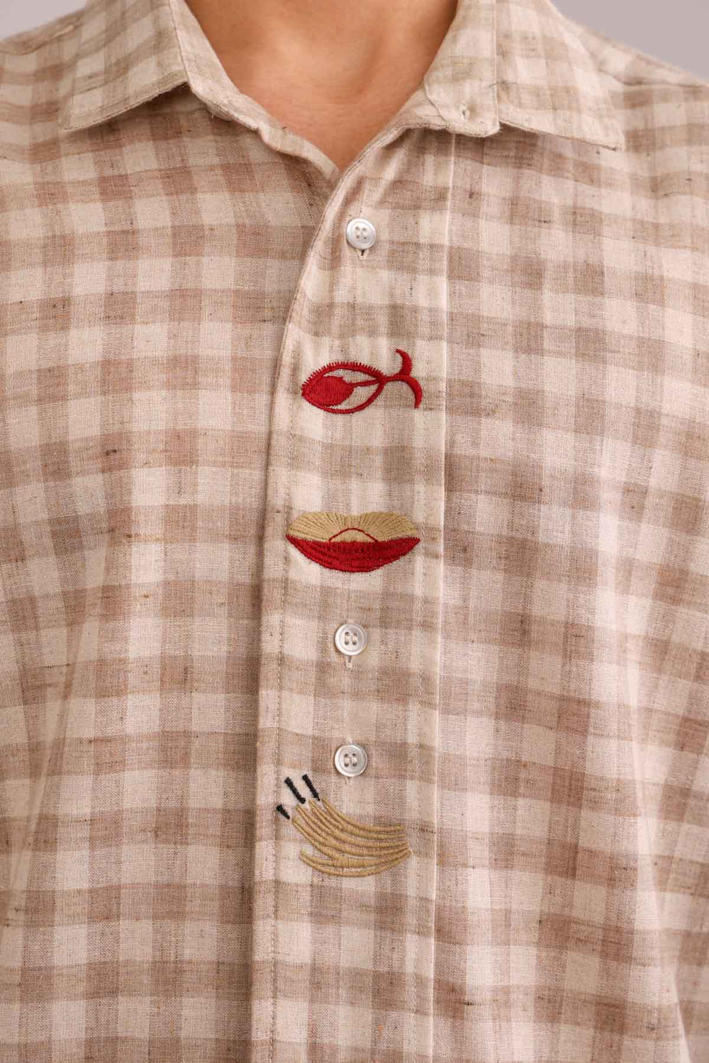 SHIRTS Checks Embroidered Full Sleeve Shirt (Oasis Tan)