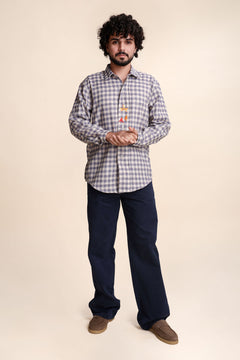 SHIRTS Checks Embroidered Full Sleeve Shirt (Seafaring Blue)