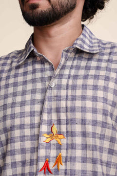 SHIRTS Checks Embroidered Full Sleeve Shirt (Seafaring Blue)