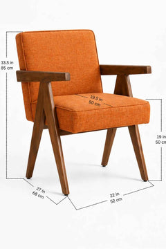 Upholstered Bundle Civic Accent Chair in Raffia Ginger Orange Fabric