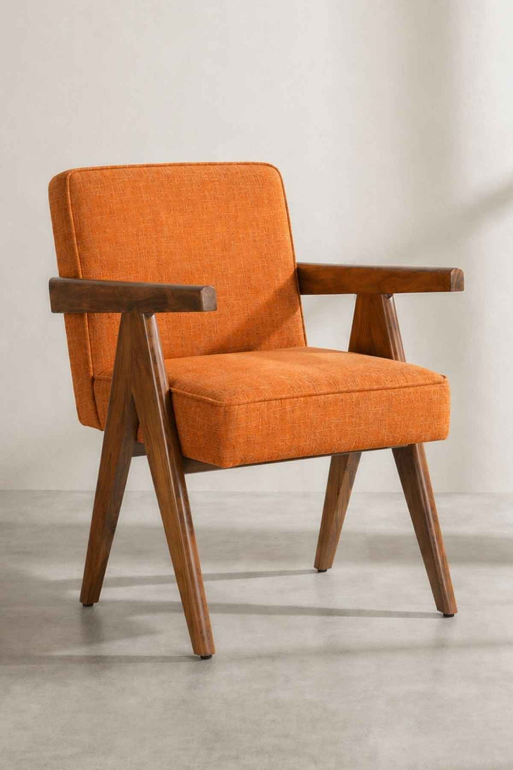 Upholstered Bundle Civic Accent Chair in Raffia Ginger Orange Fabric