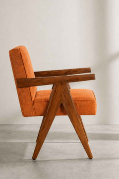 Upholstered Bundle Civic Accent Chair in Raffia Ginger Orange Fabric