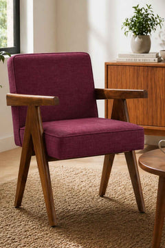 Upholstered Bundle Civic Accent Chair in Raffia Plum Red Fabric