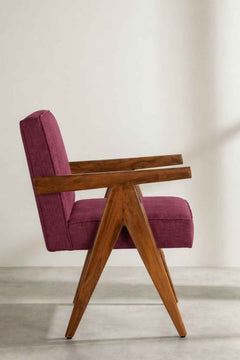 Upholstered Bundle Civic Accent Chair in Raffia Plum Red Fabric