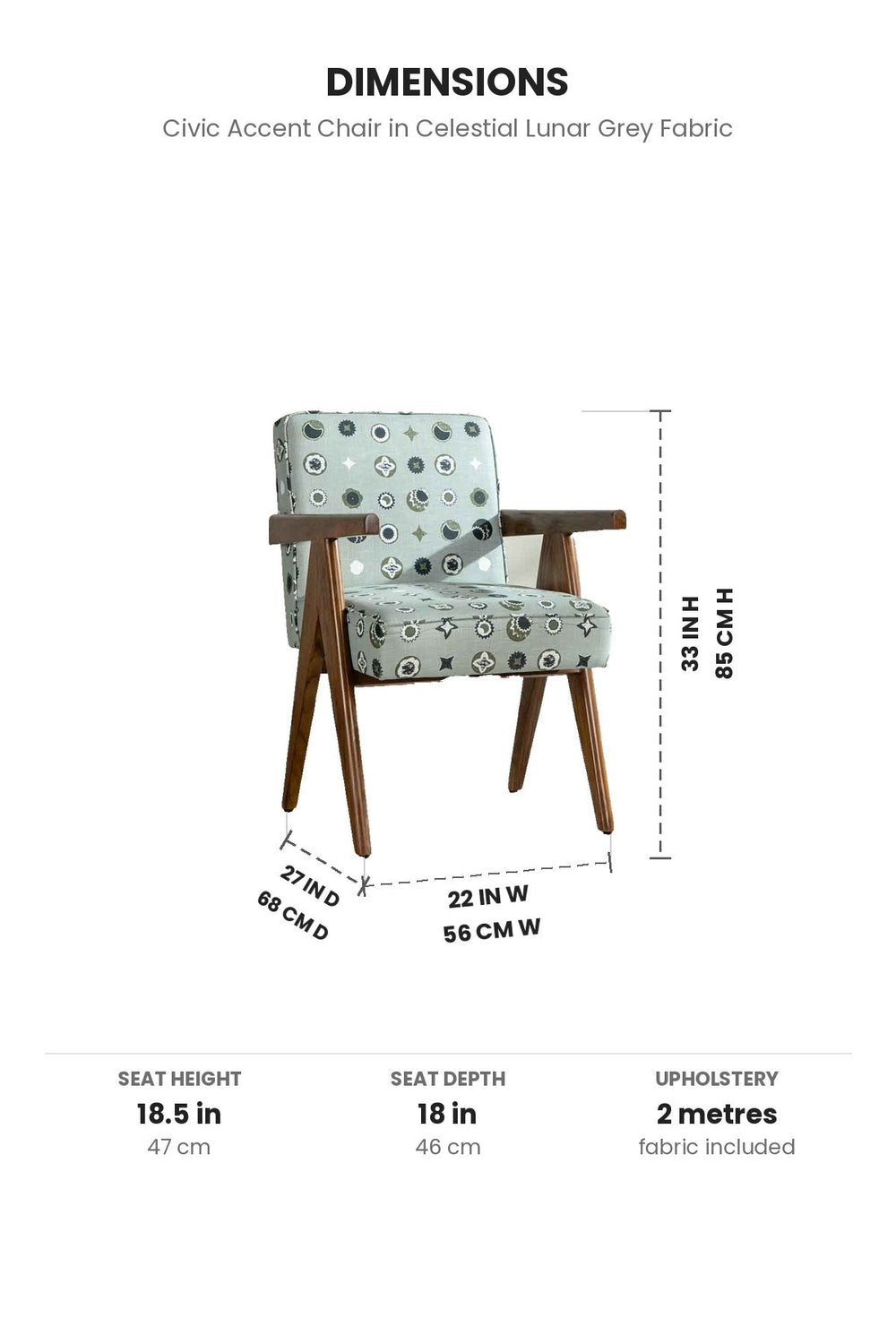 Upholstered Bundle Civic Accent Chair in Celestial Lunar Grey Fabric