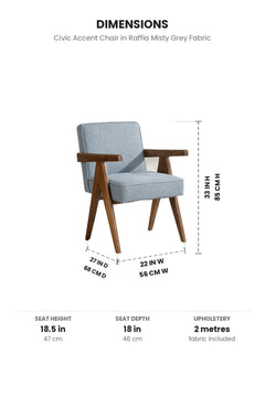 Upholstered Bundle Civic Accent Chair in Raffia Misty Grey Fabric