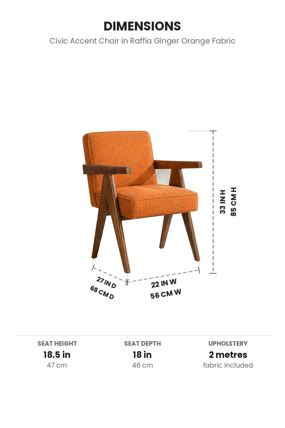 Upholstered Bundle Civic Accent Chair in Raffia Ginger Orange Fabric