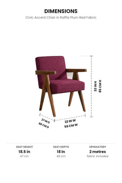 Upholstered Bundle Civic Accent Chair in Raffia Plum Red Fabric