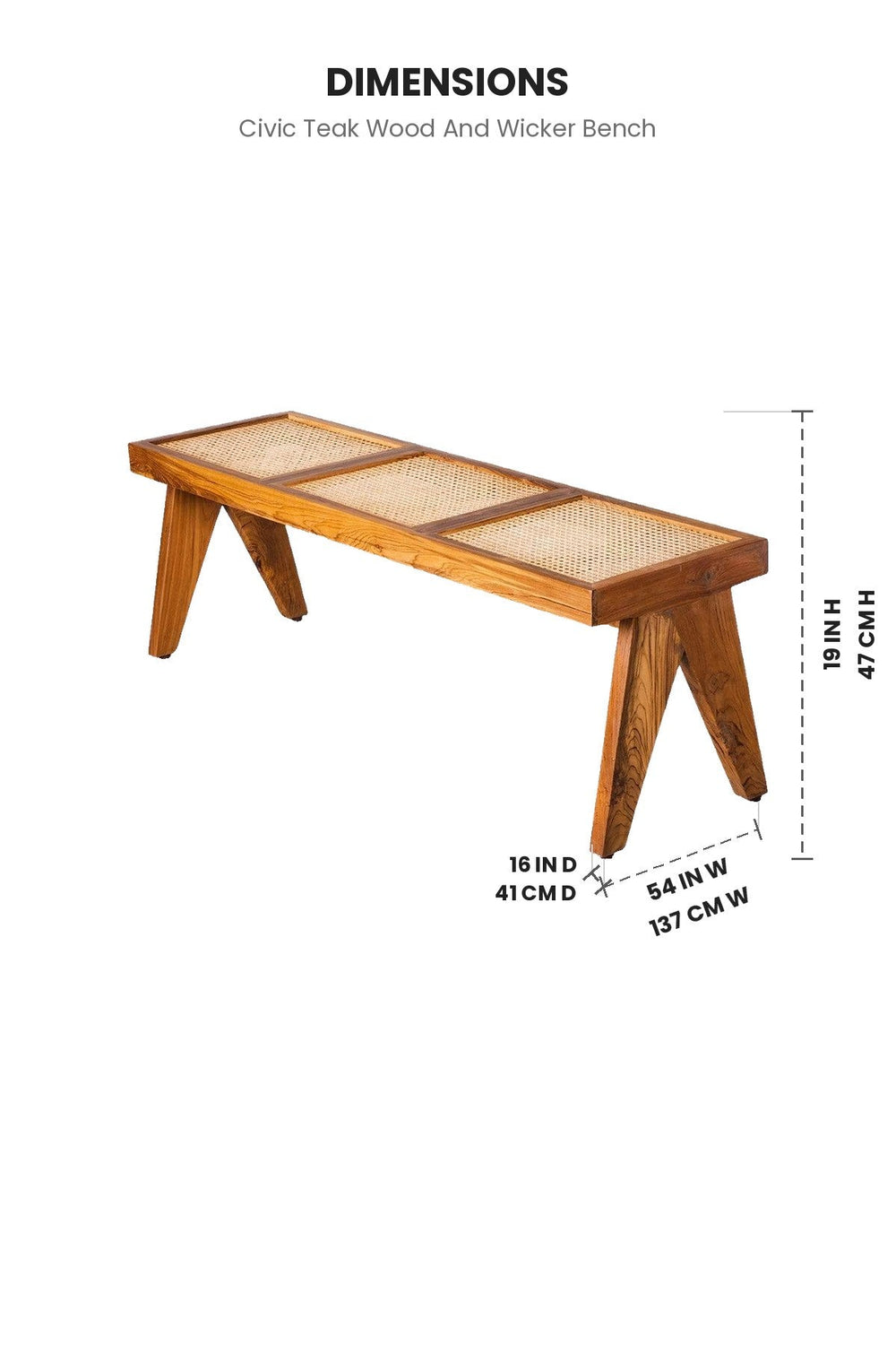 BENCHES Civic Teak Wood And Wicker Bench