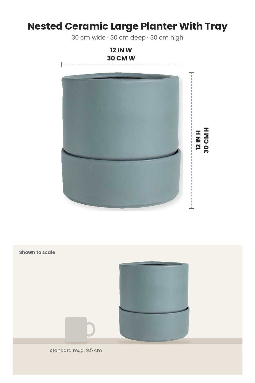 LARGE PLANTERS Nested Ceramic Large Planter With Tray