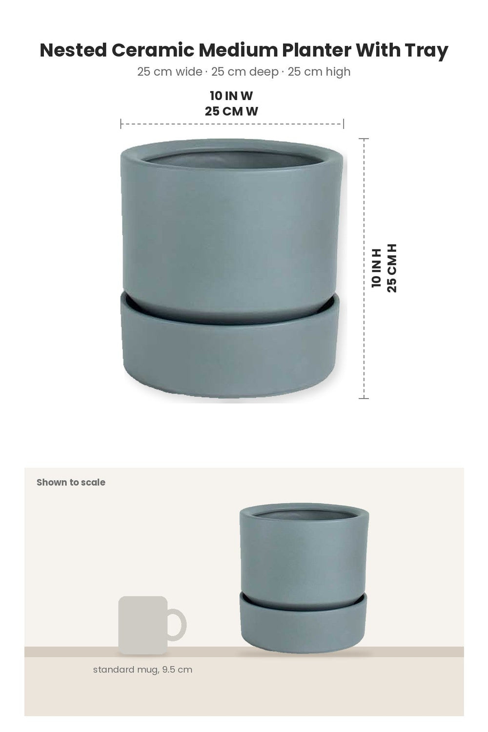 LARGE PLANTERS Nested Ceramic Medium Planter With Tray