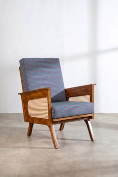 Upholstered Bundle Conoor Accent Chair in Code Shadow Plum Blue Fabric