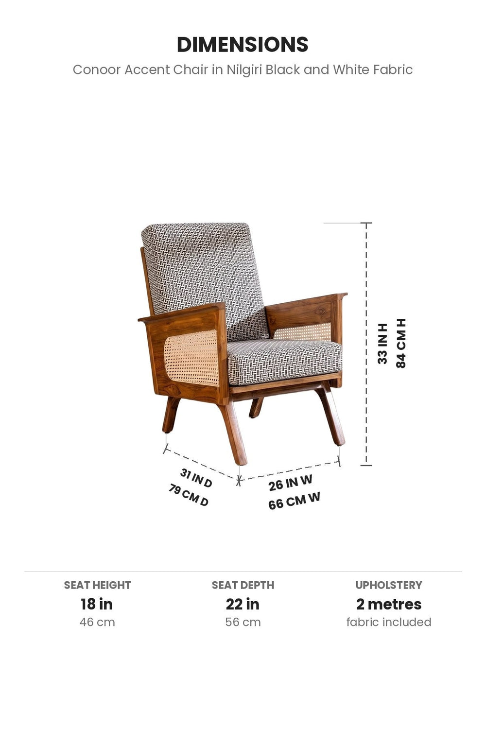 Upholstered Bundle Conoor Accent Chair in Nilgiri Black and White Fabric
