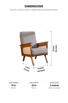 Upholstered Bundle Conoor Accent Chair in Nilgiri Black and White Fabric