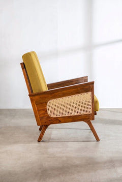 Upholstered Bundle Conoor Accent Chair in Solid Twisted Mustard Fabric